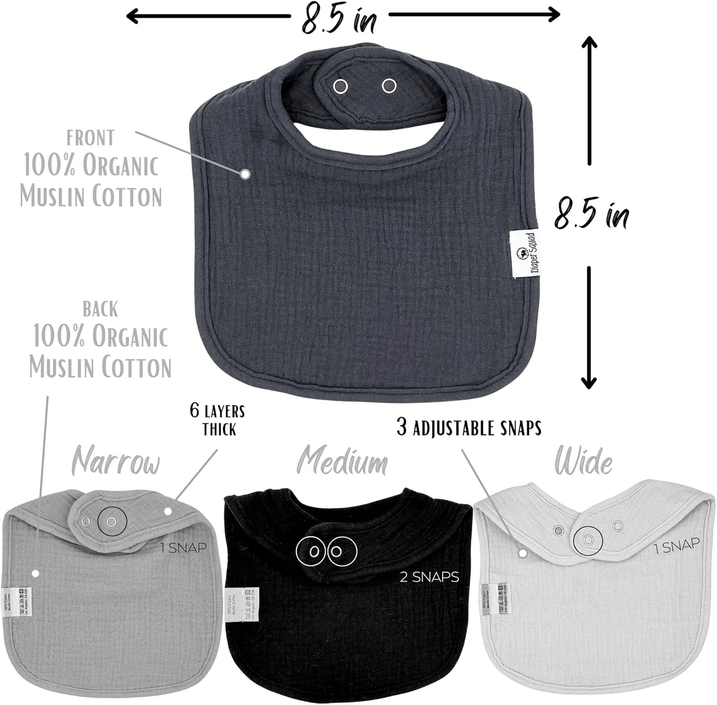 DiaperSquad's Baby Bibs for Drooling and Teething, Bibs for Boys, Baby Girl - Solid Cotton Baby Drool Bibs