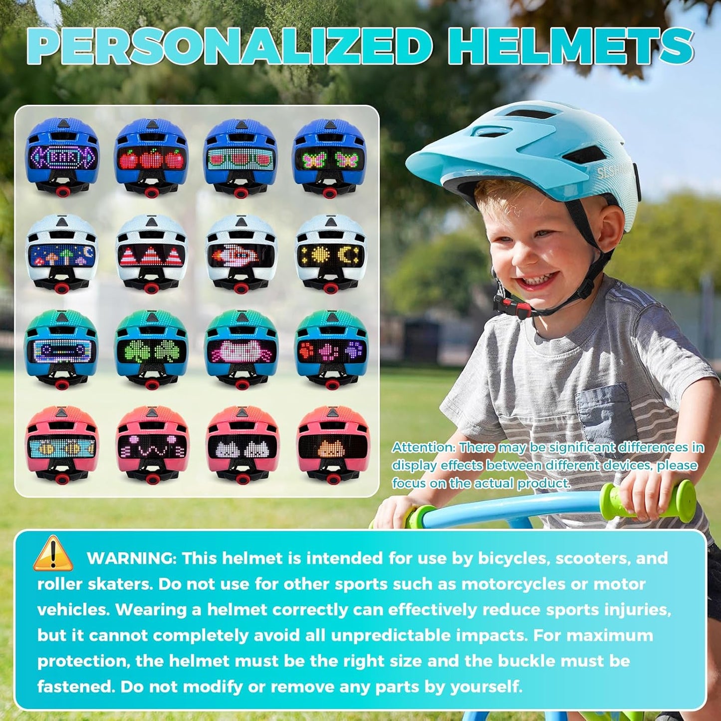 Kids Bike Helmet Toddler Helmet for Boys Girls Youth Kids with LED Lights Bicycle Helmets with Protective Gear Set Knee Elbow Wrist Pads for Cycling Skateboard Scooter Skating (Fits 20.5-22in)