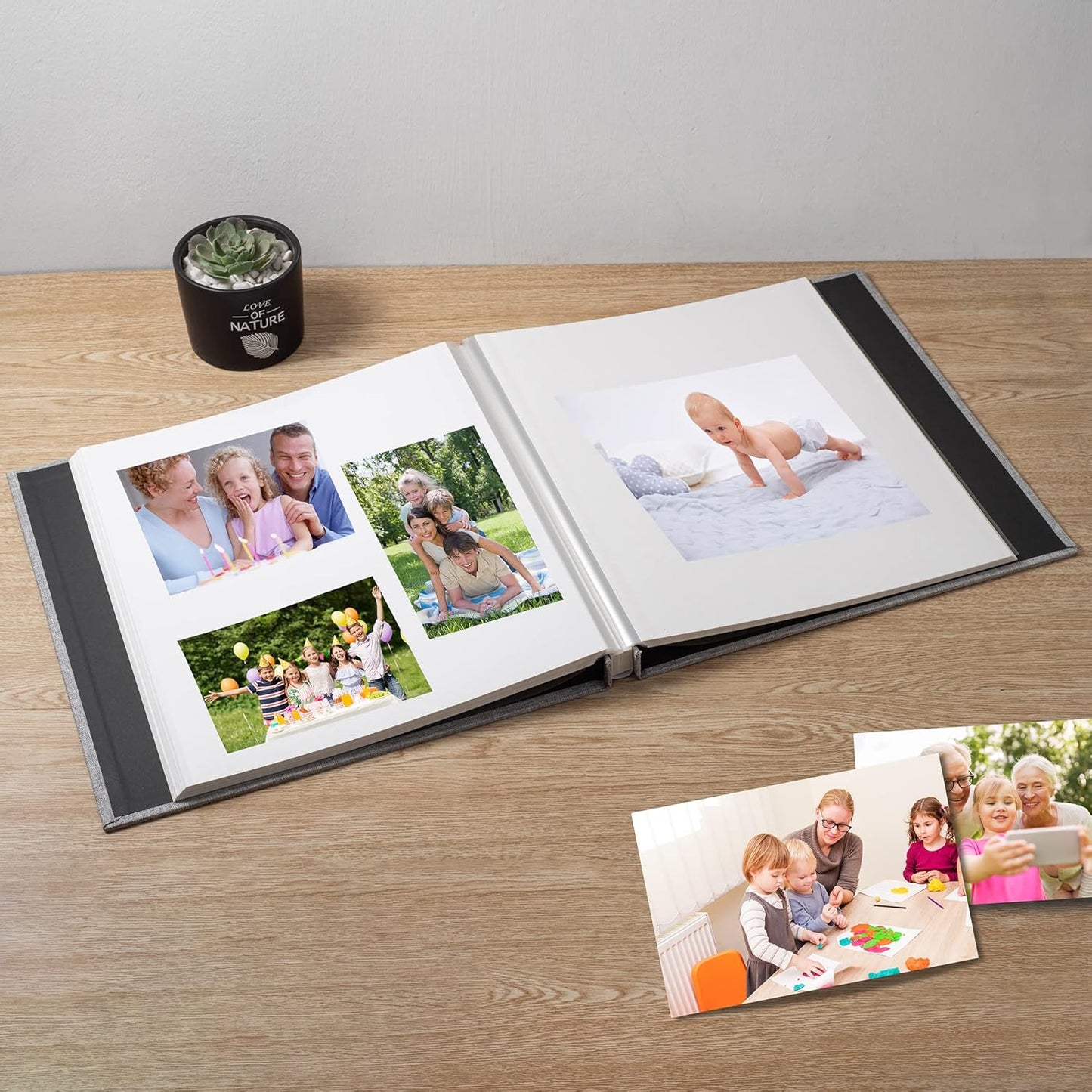 Large Photo Album Self Adhesive Scrapbook Album for 4×6 5×7 8×10 Pictures DIY Magnetic Linen Cover Album 40 Pages for Family Wedding Gifts with Metal Pen and Plastic Board