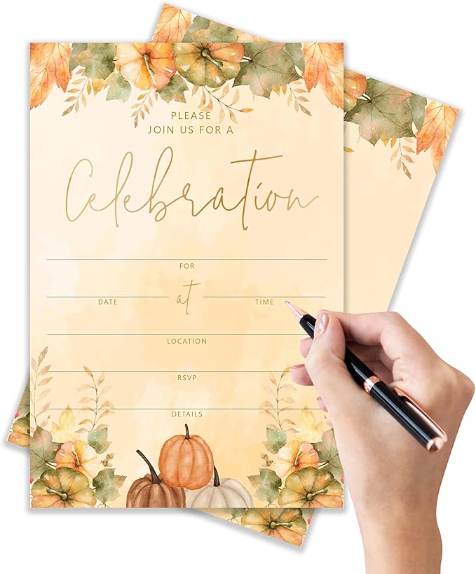 Join Us For A Celebration - Autumn Invitation Cards with Envelopes Pack of 20 (4"x6") - Pumpkin Leaf Autumn Themed Invitations for Baby Shower, Wedding, Bridal Shower, Baptism, etc.(153)