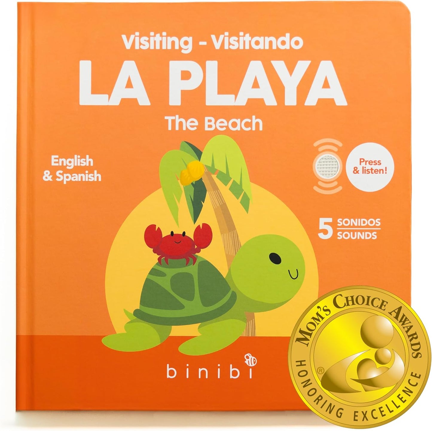 Binibi Spanish Books for Babies & Toddlers 1-3 The Beach Interactive Bilingual Sound Book with Fun Beach Sounds | Bilingual Children's Book | Spanish Learning for Kids