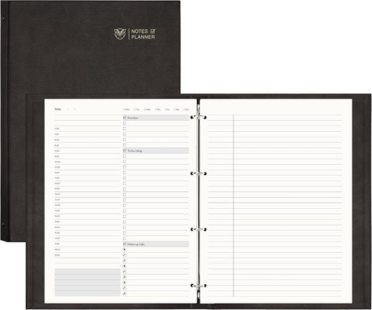 EMSHOI Undated Daily Planner 8.5" X 11", A4 To Do List Notepad, 240 Refill Pages Ring Binder Planner, Hardcover Leather Appointment Book for Work, with Yearly Schedule, Habit Tracker, Black