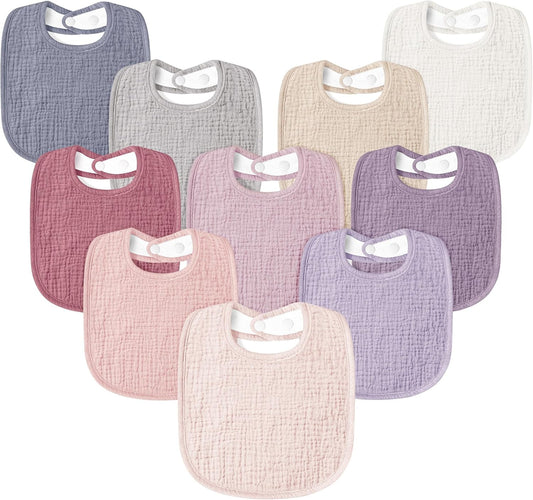 Susurration Muslin Baby Drool Bibs 10Pack Soft Square Adjustable Bandana Bibs for Unisex Baby Girls & Boys