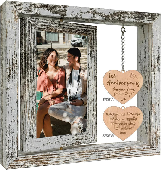 1 Year Anniversary Rotating Picture Frame Gifts for Girlfriend, 1st Anniversary Frame Gifts for Her Wife First Wedding Anniversary Photo Frame for Couple (Dis Two 6x4)