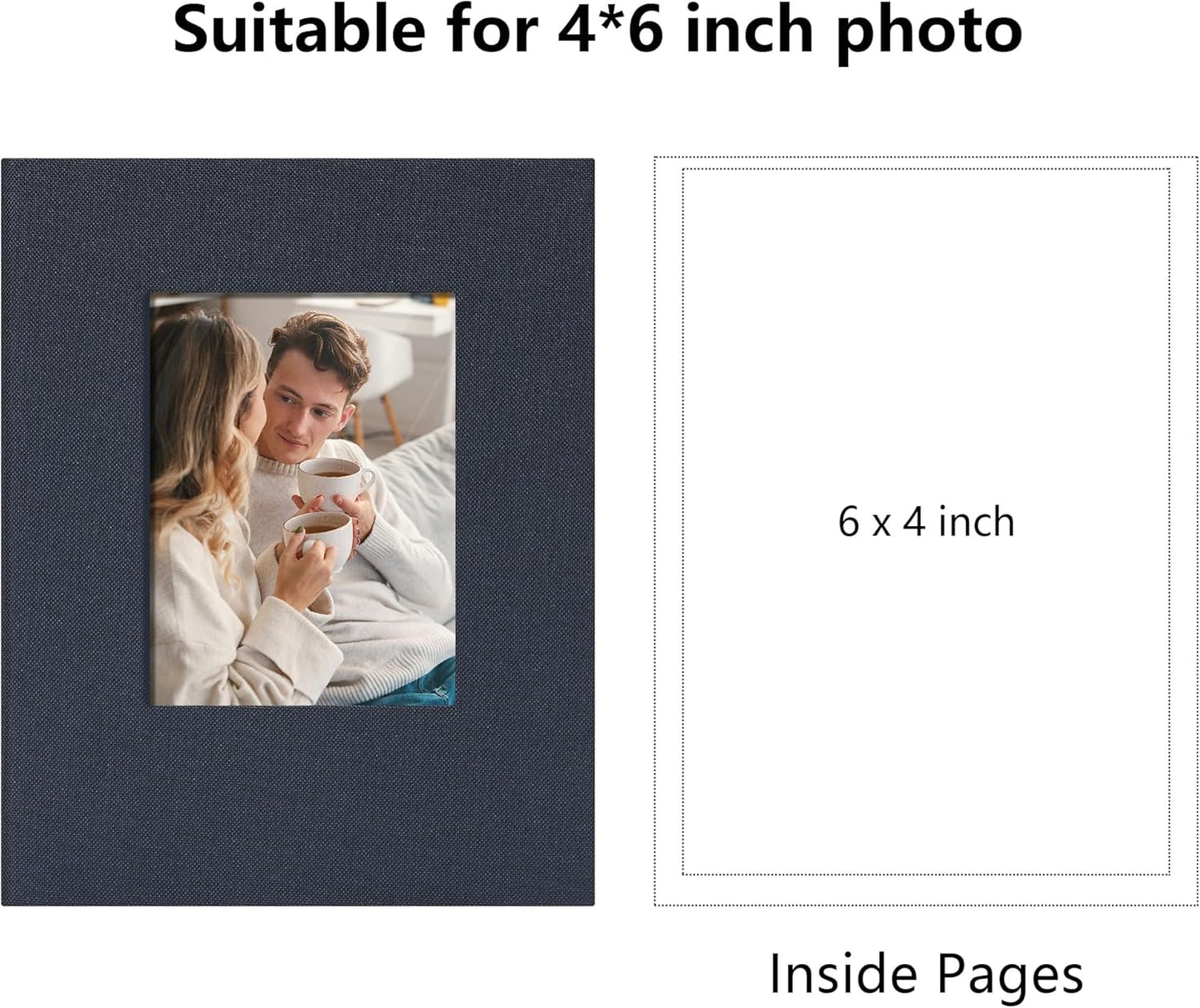 Small 4x6 Photo Album 24 Pockets Linen Cover with Front Window Portable Mini Picture Book for Travel Wedding Memories Organizer Gray Blue