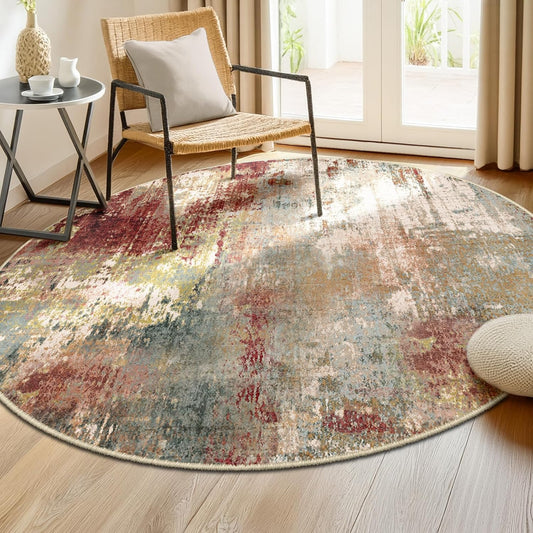 Washable Area Rugs 8ft Non-Slip Modern Abstract Soft for Living Room Entryway Bedroom Nursery, Print Pattern, Brown Rust Red Multi