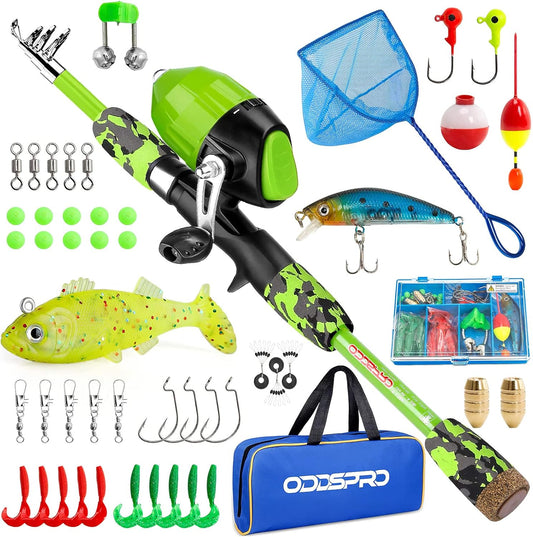 ODDSPRO Kids Fishing Pole Pink, Portable Telescopic Fishing Rod and Reel Combo Kit - with Spincast Fishing Reel Tackle Box for Girls, Youth