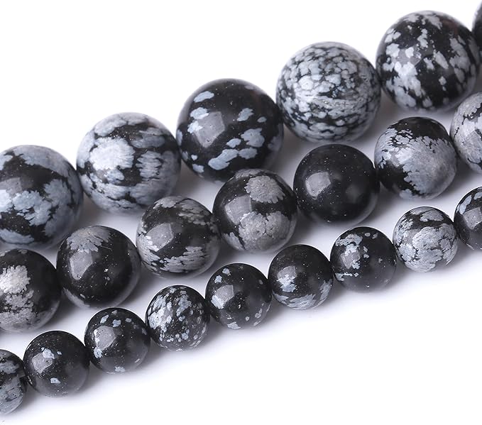 Snowflake Stone Beads for Jewelry Making DIY Craft Gemstone Beads Kit (12mm, 30pcs) Smooth Healing Crystal Beads for Bracelets, Necklaces, Home Decor