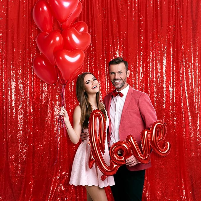 Juya Delight Red Sequin Backdrop Curtain, Non-Transparent Sequin Photography Background Backdrop Curtain for Birthday Party Wedding Festival Ceremony(6ftx8ft