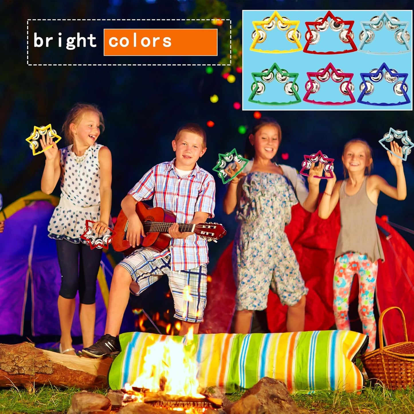 24 Pack Plastic Percussion Tambourine Colorful Star Shape Hand Tambourine Bells Noise Makers Tambourine for Musical Instruments School Concert