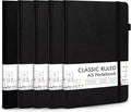 5 Pack Journal Notebook Bulk for School, Feela Hardcover Business Notebooks Classic Ruled Lined Journals with Pen Holder for Work Note Taking, with 5 Black Pens, 120 GSM, 5.1”x8.3”, A5, Black