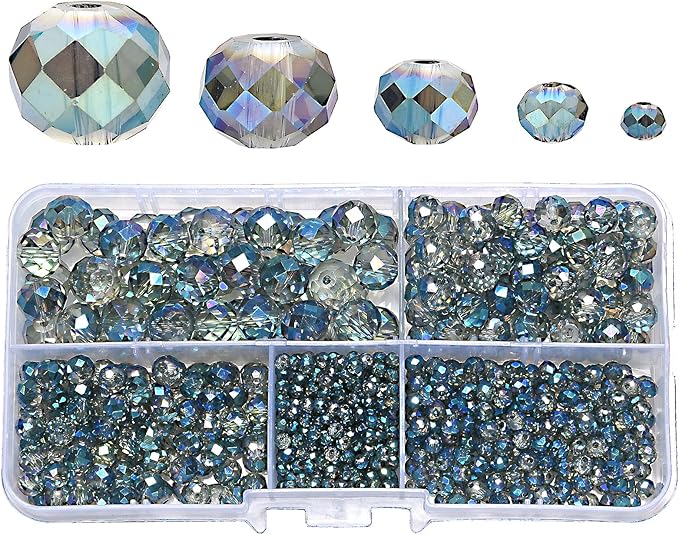 2-10mm Briolette Rondelle 810pcs Clear Green Crystal Glass Beads Faceted Shape Crystal Spacer Beads for Bracelet Necklace Decorative Hand Jewelry Making (2/4/6/8/10mm Clear Green)