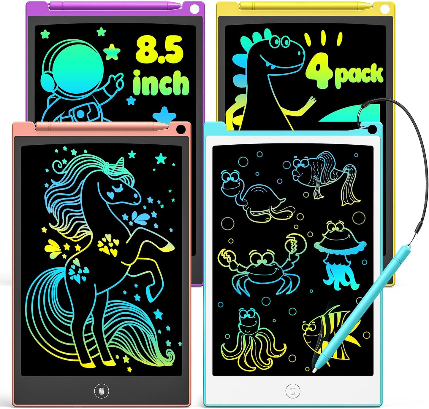 TECJOE 4 Pack LCD Writing Tablet, 8.5 Inch Colorful Doodle Board Drawing Tablet for Kids, Kids Travel Games Activity Learning Toys Birthday Gifts for 3 4 5 6 Year Old Boys Girls Toddlers Preschooler