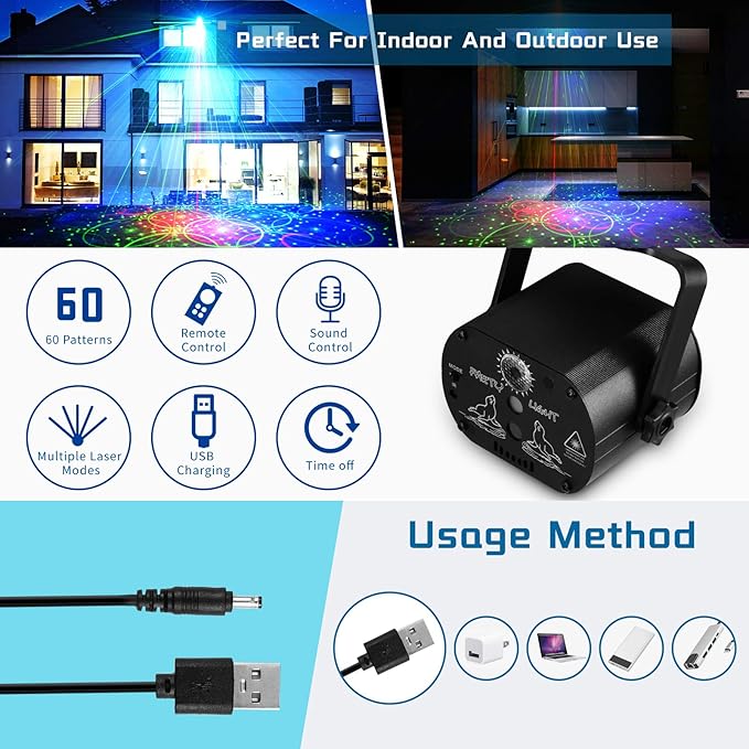 DJ Disco Stage Party Lights, LED Sound Activated Laser Light RGB Flash Strobe Projector with Remote Control for Christmas Halloween Decorations Karaoke Pub KTV Bar Dance Gift Birthday Wedding