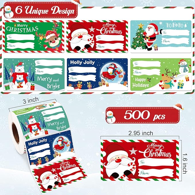 ALODNY 500 Pcs Christmas Gift Tags Stickers,Self-Adhesive Name Tag,Christmas Labels Gift Tags for Christmas Presents Holiday Decorations
