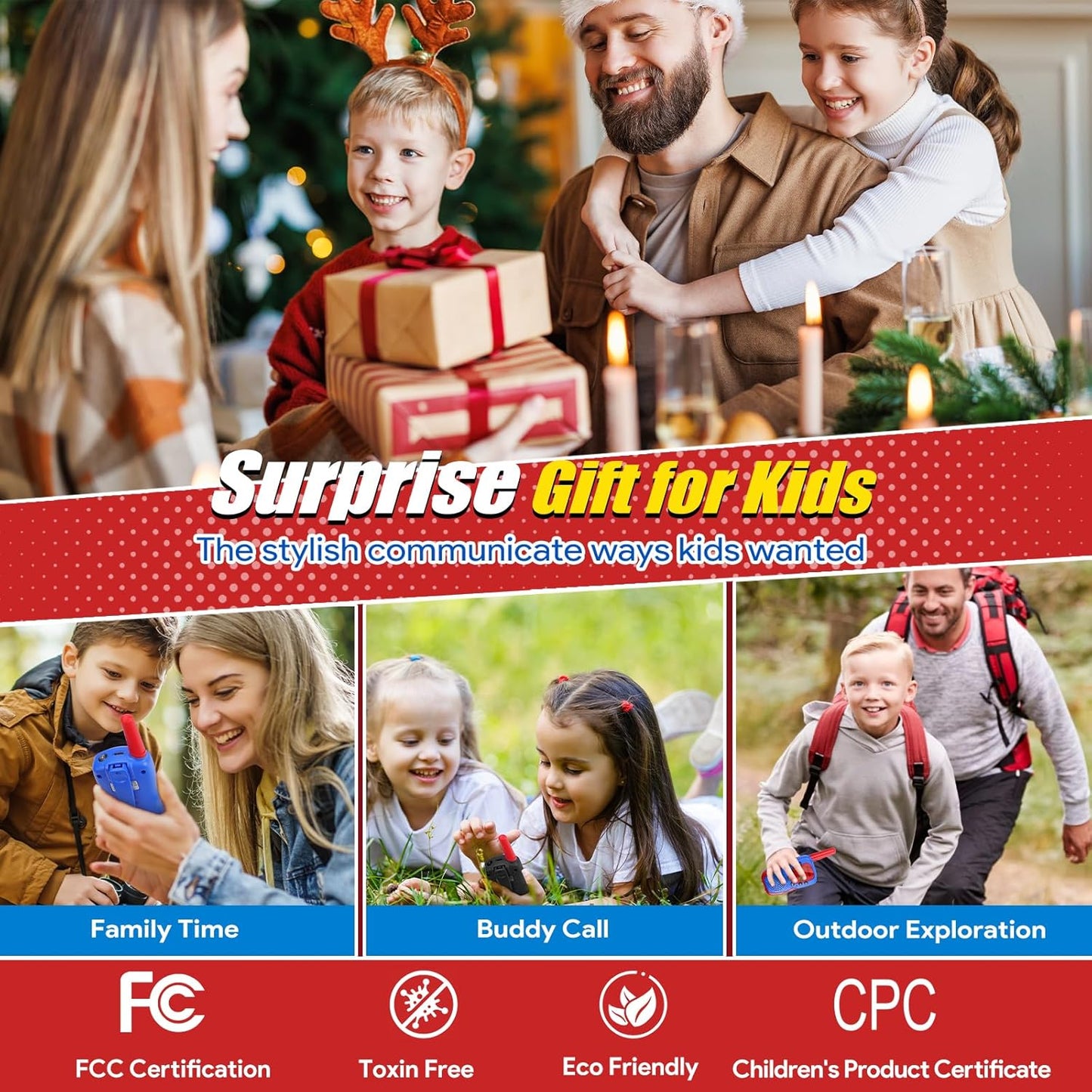 Vvinca Walkie Talkies for Kids Rechargeable, Spider Toys for Ages 3 4 5 6 7 8 9 10 Boys Girls Christmas Birthday Gifts for 3-12 Year Old, 2 Way Radio 22 CH VOX Long Range Walkie Talkie with Flashlight