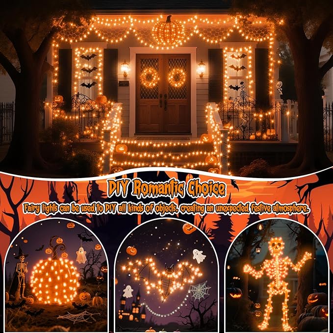 TingMiao Halloween Orange Fairy Lights Battery Operate,7.2ft 20 LEDs String Lights Silver Copper Wire for Hallowen Christmas DIY Decoration Wedding Party (6 Pack)