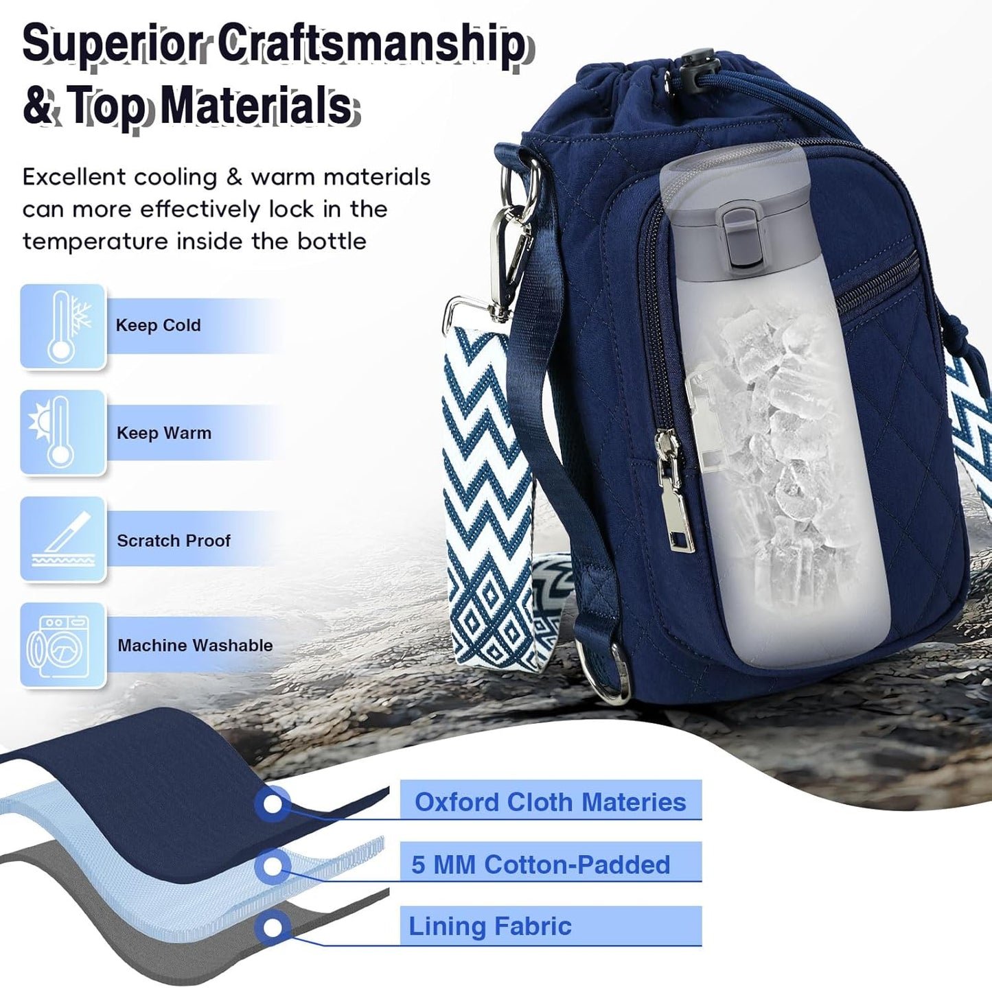 Water Bottle Carrier Bag with Strap, Water Bottle Holder Crossbody Bags for Women Men for Walking, Hiking,Cycling