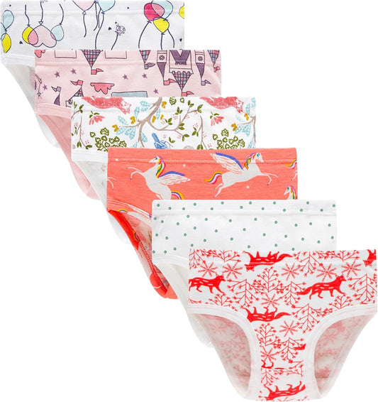 Cadidi Dinos Little Girls' Soft Cotton Underwear Kids Cool Breathable Comfort Panty Briefs Toddler Undies(Pack of 6)