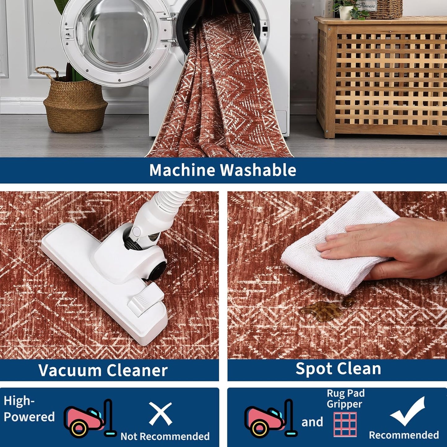 COZYLOOM 6x9 Washable Rug Modern Indoor Area Rug for Living Room or Bedroom Softness Foldable Mat for Easy Storage Abstract Geometric Design Non Slip Rug Low Pile Stain Resistant Carpet, Brick Red