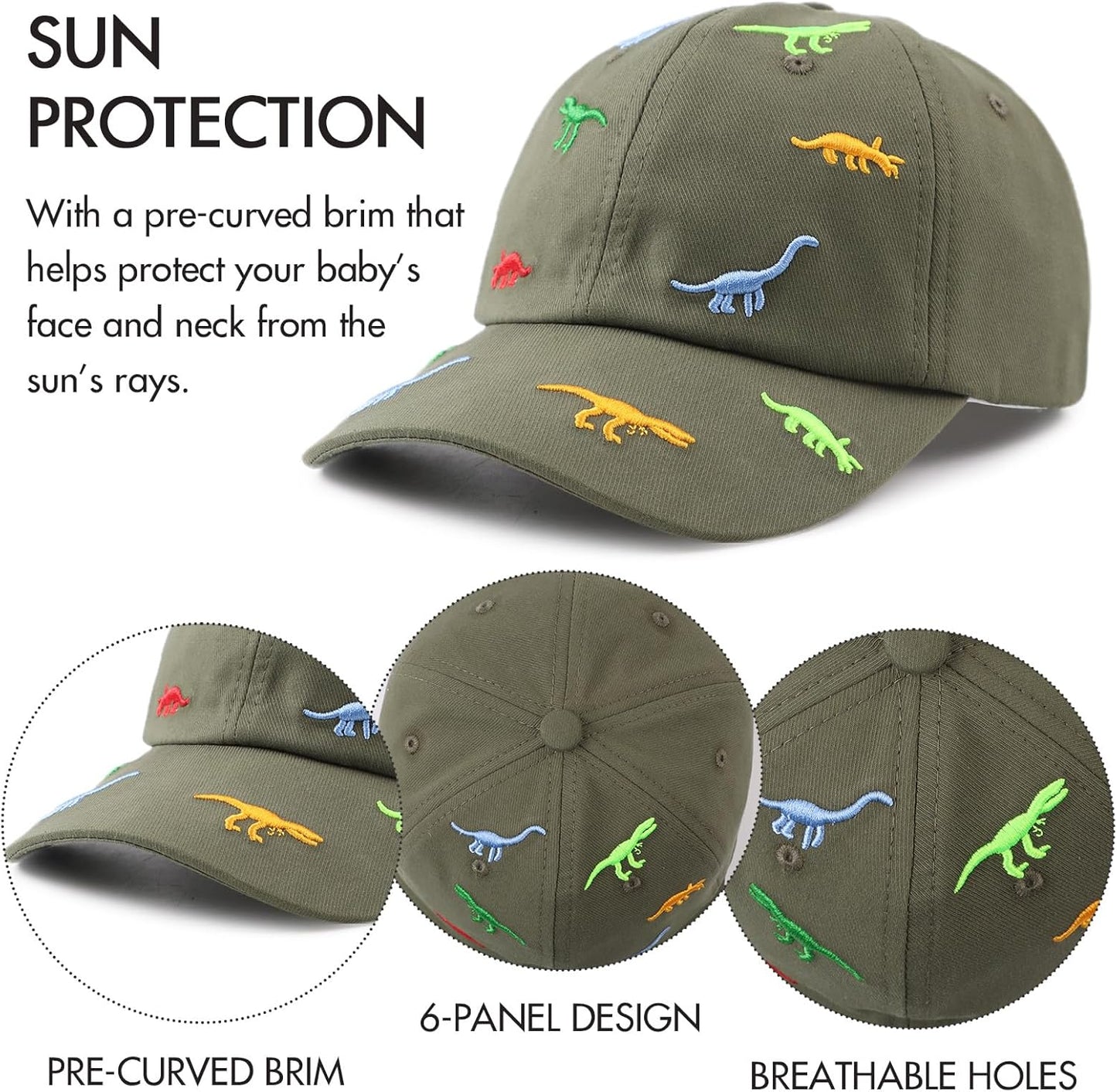 JANGANNSA Dinosaur Boys Girls Caps Embroidery Baby Baseball Caps Cotton Infant Toddler Kids Hat Spring Summer Autumn 2-6Y