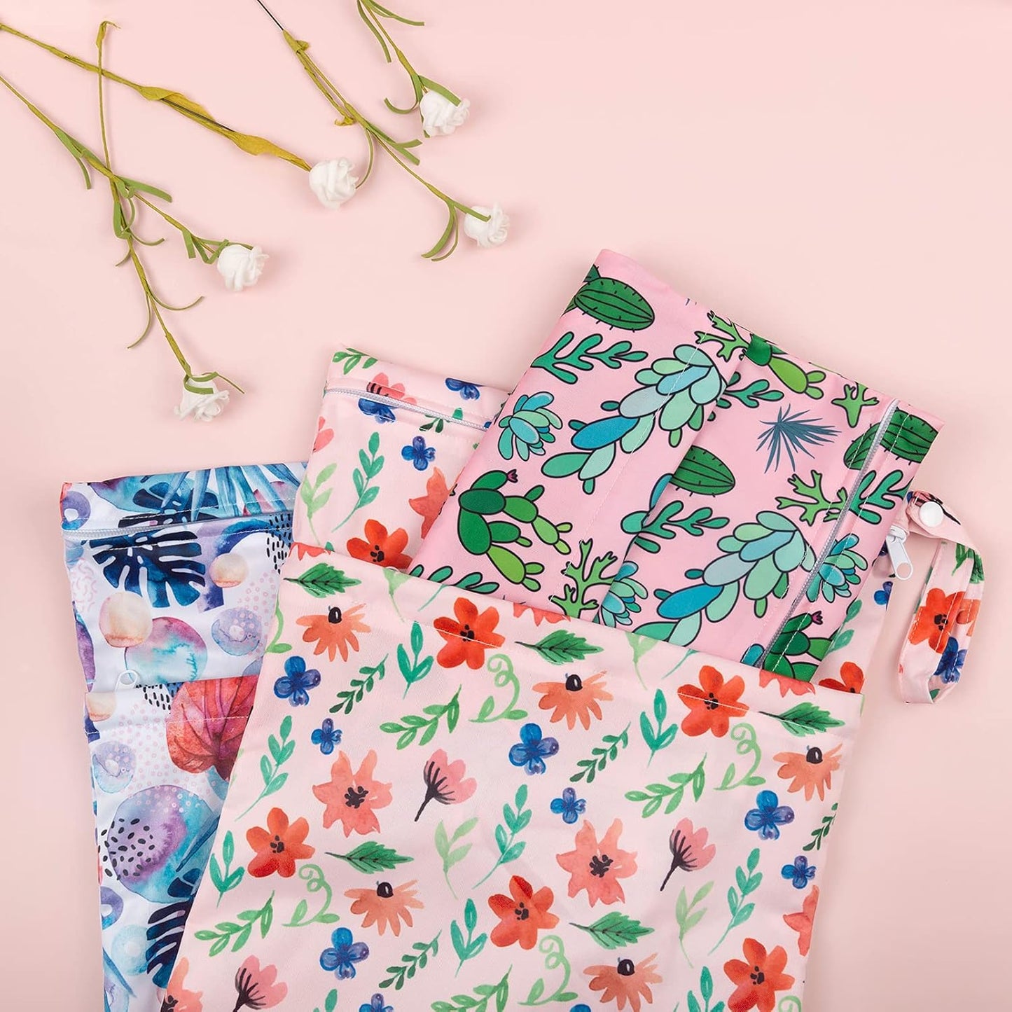 babygoal Wet Dry Bags for Baby Cloth Diapers, Washable Travel Bags, Beach, Pool, Gym Bag for Swimsuits & Wet Clothes with Two Zippered Pockets 3 Pack, 3LN18