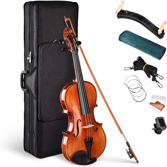 AW Solid Wood Violin 4/4 Full Set Fiddle Beginner Violin Full Size Stradivari Copy Style with Carry Case Bow Rosin Shoulder Rest for Student Adults Starter Kit