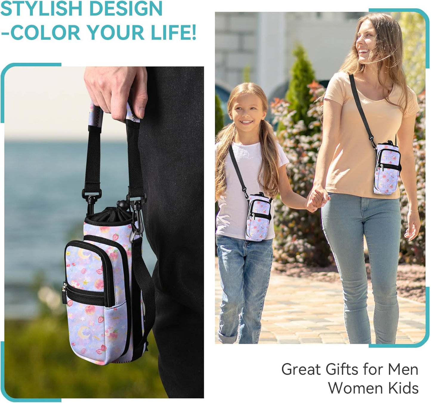 AUPET Water Bottle Sling Bag Sleeve Holder Carrier 25/32/40/64 oz,Insulated Crossbody Water Bottle Case Cover with Strap and Pockets for Men/Women Walking Hiking