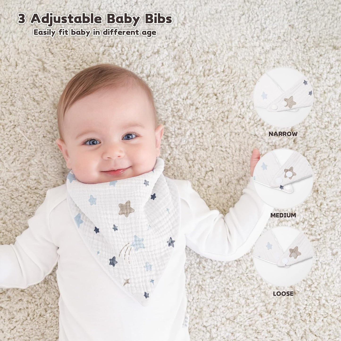 Susurration Muslin Baby Bibs 10Pack Bandana Drool Bibs Soft Adjustable Newborn for Unisex Girls & Boys (Blue Print)