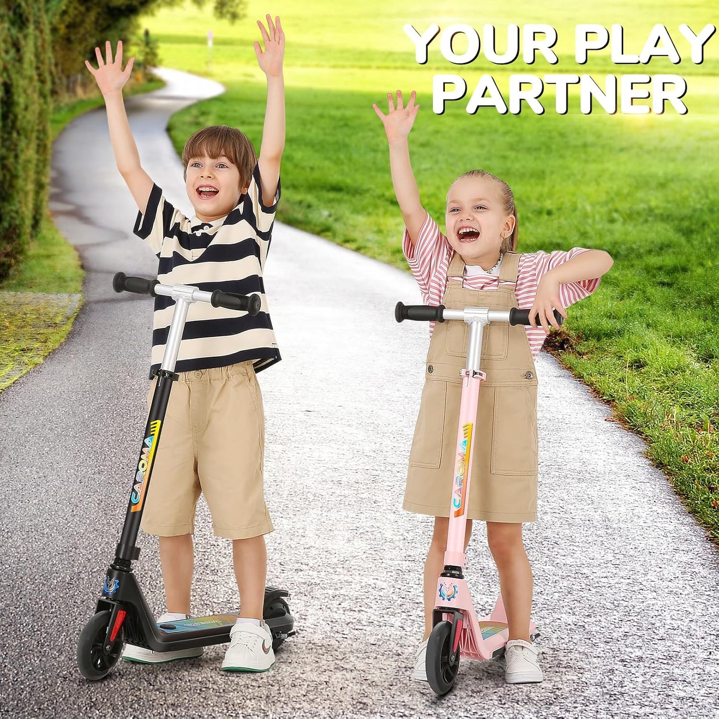 Caroma Electric Scooter for Kids Ages 6-12,150W/180WMotor,10 MPH Max Speed & 7 Miles,Colorful Lights,Adjustable Height & Speed,LED Display,Foldable Kids Electric Scooter 132 Lbs Max Load,Idea Gift