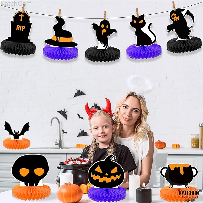 KatchOn, Halloween Centerpieces for Tables - Pack of 9 | Orange and Black Halloween Table Centerpiece for table Decorations | Pumpkin centerpiece for halloween Decorations Indoor