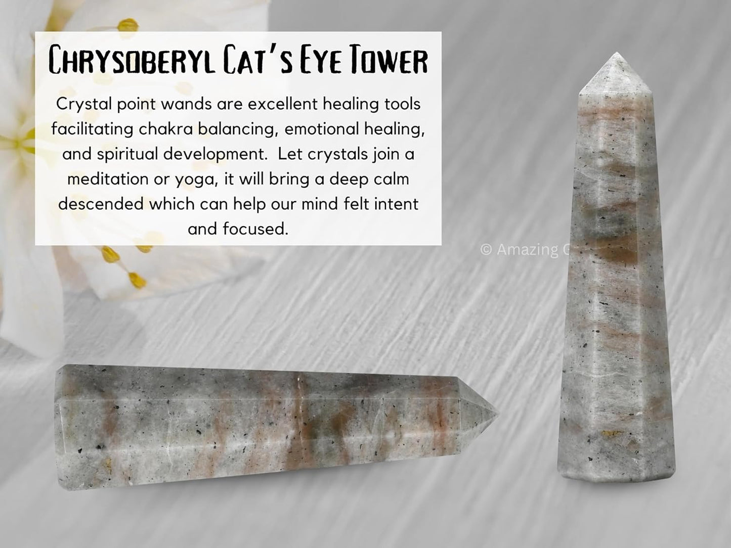 Amazing Gemstone Chrysoberyl Cats Eye Crystal Towers - Natural Healing Crystal Point Obelisk for Reiki Healing and Crystal Grid (2 Inch to 3 Inch)