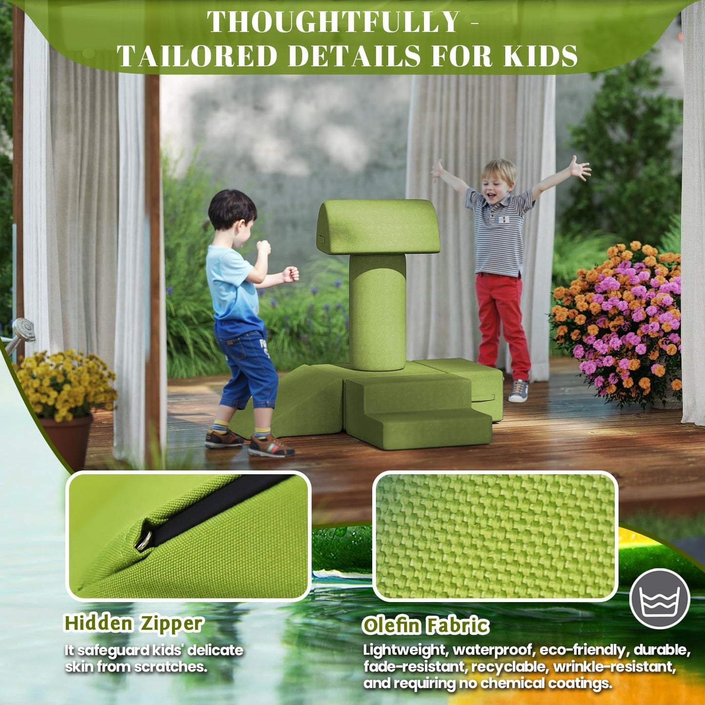 jela Foam Blocks 6Pcs Soft Play Equipment Waterproof Fabric, UV Resistant Toddler Climbing Toys Indoor& Outdoor Soft Play Climbing for Toddlers, Lightweight Climbing Blocks for Babies, Kids (Green)