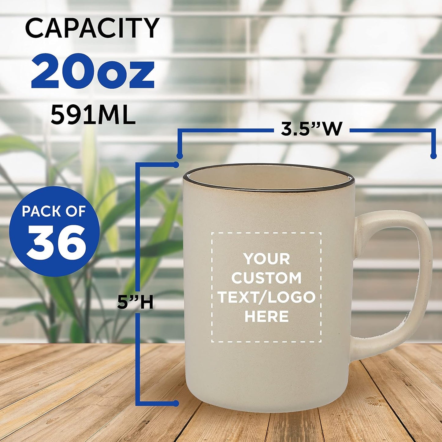Custom El Grande Matte Ceramic Mugs 20 oz. Set of 36, Personalized Bulk Pack - Perfect for Tea, Espresso, Cappuccino, Hot Cocoa - Beige