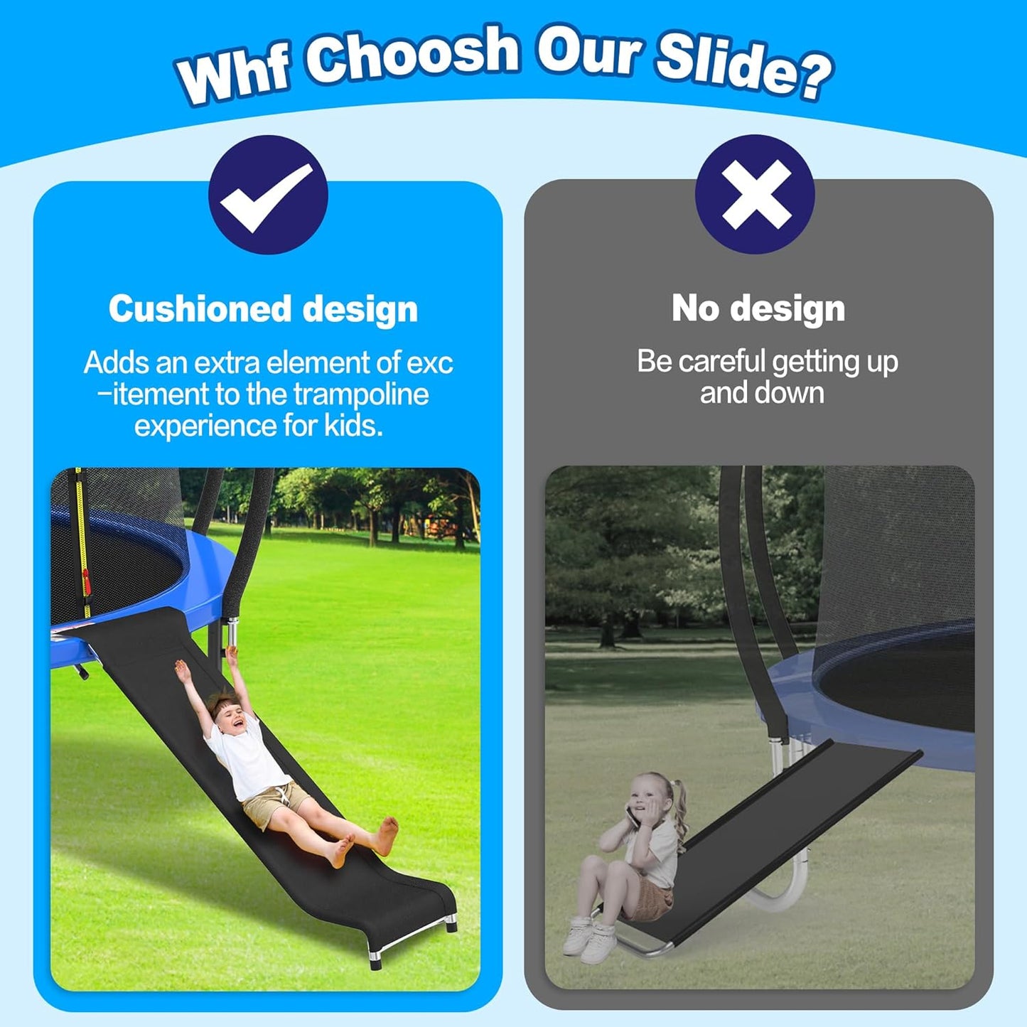 Trampoline Ladder Slide Kit, Trampoline Universal 3 Steps Wide Ladder & Buffer Slide,Universal Step Slider for 10ft 12ft 14ft 15ft 16ft Trampoline, Easy to Climb and Slider for Children/Kids