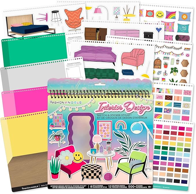 Fashion Angels Interior Design Sticker Stylist - 20 Style Boards with 14 Sticker Sheets - Interior Design Set for Kids - Room Design Kit for Girls - 550+ Aesthetic Room Decor Stickers - Ages 6 and Up