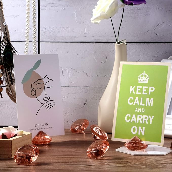 Boao 24 Pack Diamond Place Card Holders Acrylic Table Number Holder Card Stands Crystal Diamond Party Decorations Favor for Weddings Home Table(Rose Gold)