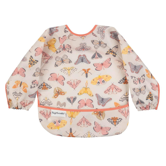 Tiny Twinkle Mess Proof Baby Bib,Waterproof Smock Baby Bib for Eating,Machine Washable Long Sleeve Bib,Baby Led Weaning,Toddler Bib,BLW Supplies(Flutter, Large 2-4 Years)