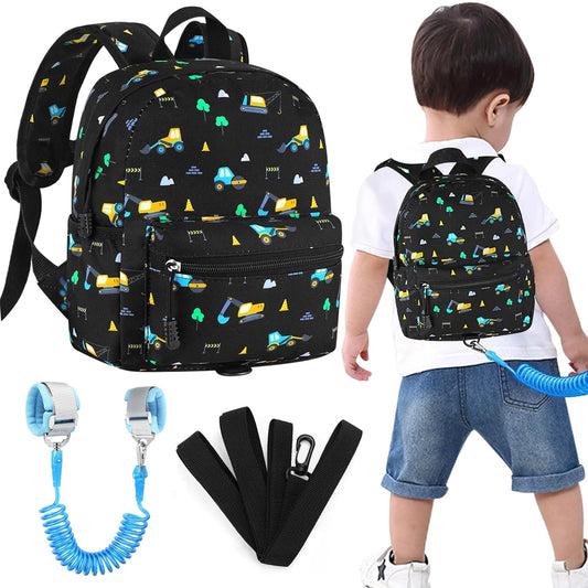 Accmor Toddler Backpack Leash, Mini Child Backpack with Anti Lost Wrist Link, Cute Kids Backpack Walking Harness for Outdoor Travel, Adorable Excavator Backpack Tether for Baby Boys Girls Ages 1-3