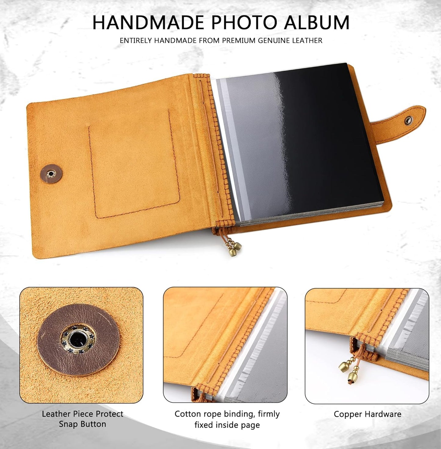 Robrasim Brown Leather Self-Adhesive Photo Album, 9.6x9.6x1.3 in, Holds 3x5, 4x6, 5x7, 6x8 Photos