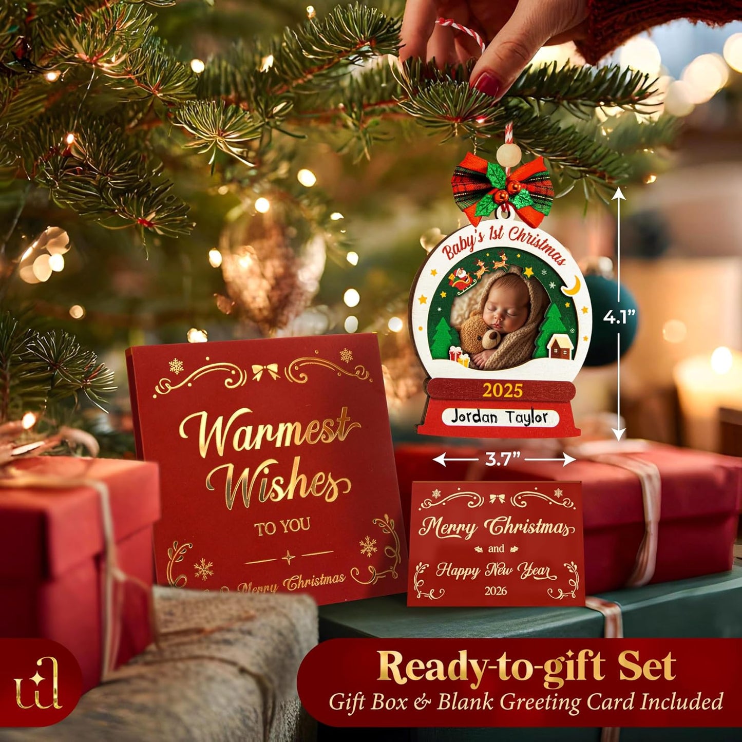 Babys First Christmas Ornament 2025 Girl Boy - Baby 1st Christmas Newborn Keepsake Photo Ideas, Baby Picture Frame Baby's First Xmas Ornament for Xmas Tree Decorations