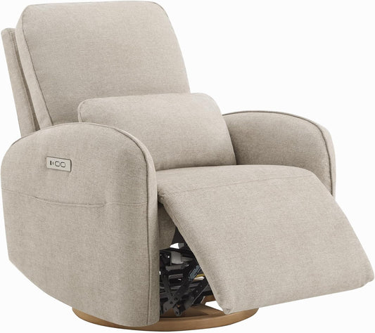 CHITA Power Nursery Glider Recliner Chair, Electric Swivel Rocker Recliner for Adults, Rocking Chair with Removable Lumbar Pillow for Living Room, FSC Certified, Fabric in Khaki