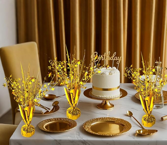12 Pack Metallic Foil Spray Centerpiece Star Table Decoration Burst Table Centerpieces for Birthday Wedding Anniversary Graduation Holiday Party Supplies Decor, Gold