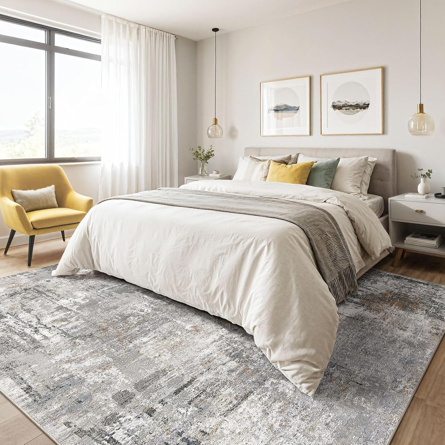 10x14 Area Rugs Living Room: Washable Large Abstract Modern Soft Rug Stain Resistant Indoor Floor Non Slip Accent Carpet for Bedroom Nursery Playroom Office Dining Room Dorm Home House- Gray Rust