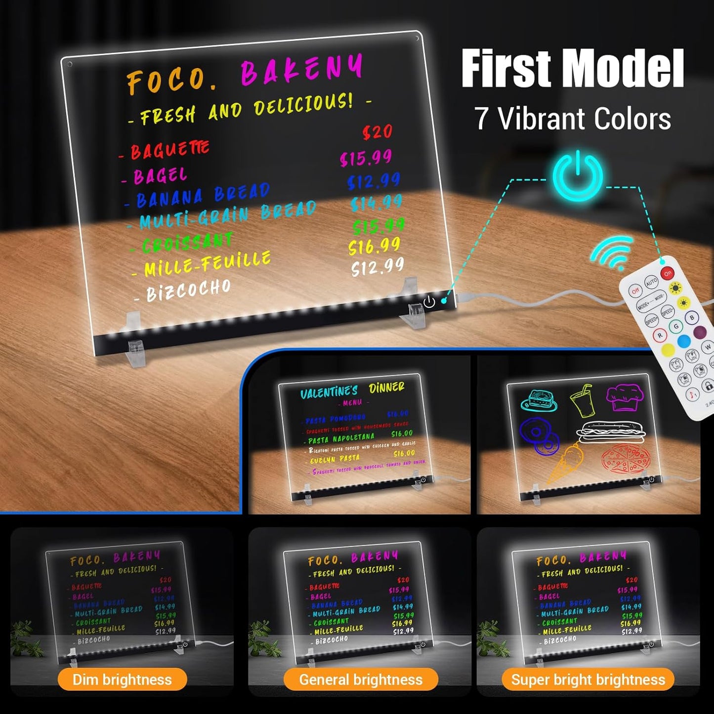 Doodle Glow, LED Note Board with Colors, 14.1"x10.9" Arvana Acrylic Dry Erase Board, 16M-Color LED Light-Up Memo Board w/Music Sync, APP & Remote, Stand & 7 Markers, Neon Glow Display (Black)