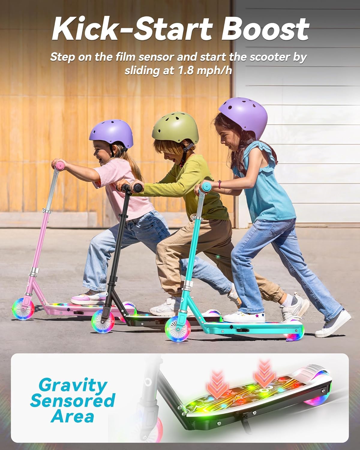 Gyroor Kids Electric Scooter with LED Lights – 2-Level Adjustable Handlebar, 5 MPH Safe Speed, Foot Sensor Start, Rear Brake, 2-Hour Charge, 121 lbs Max Load, for Boys & Girls Ages 6-12