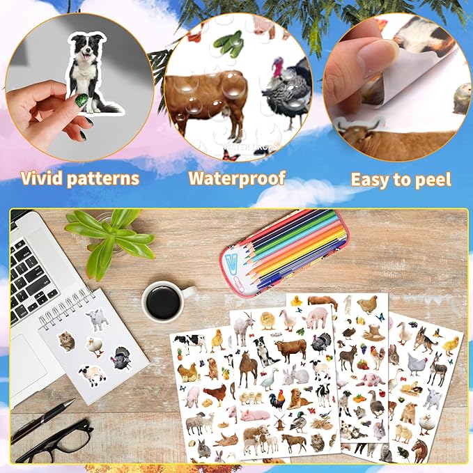 Farm Animals Stickers 720 Count Farm Animal Barnyard Cow Sheep Chicken Stickers Party Favors Gifts Sticky Decor for Scrapbook Calendar Planner Gift Wrap Decor