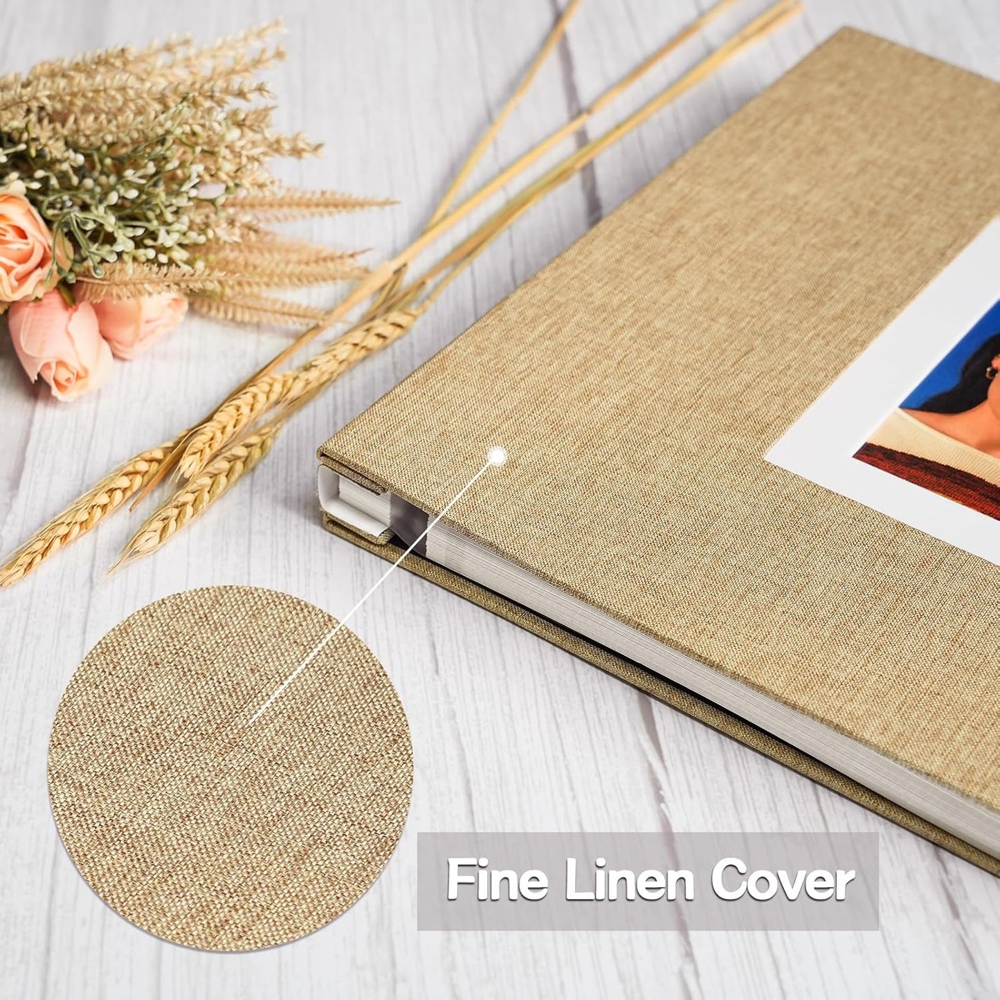 Vienrose Photo Album Self Adhesive for 2x3 4x6 5x7 8x10 Pictures DIY Scrapbook 40 Blank Pages Linen Cover Memory Book for Wedding, Baby Growth, Travel, Khaki