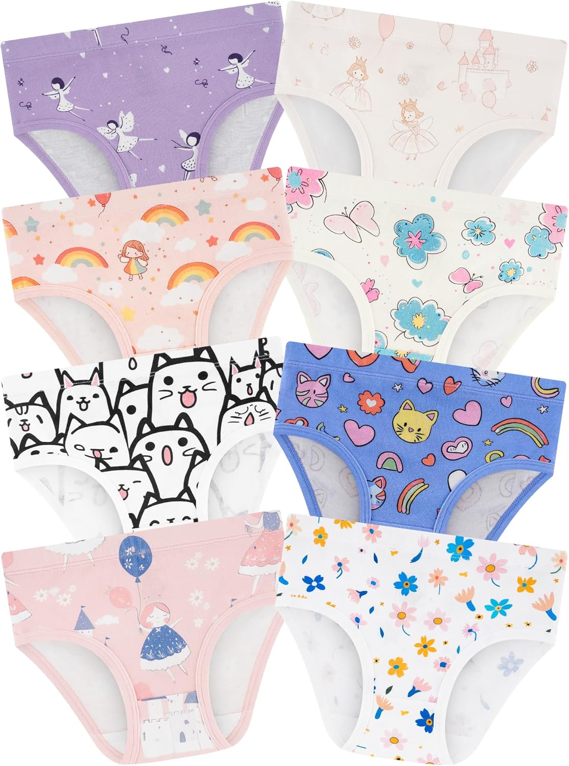 Girls' Underwear,Soft Cotton Tagless Panties for Toddlers' & Little Kids' Comfort,Breathable Briefs,8-Pack