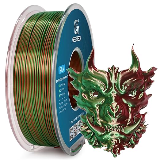 Geeetech Silk PLA Filament 1.75mm Silk Dual Color Filament, Coextrusion Dichromatic Metal-Like Shiny Consumable 1kg (2.2lbs) 1 Spool, Dimensional Accuracy +/- 0.02 mm, Green Red